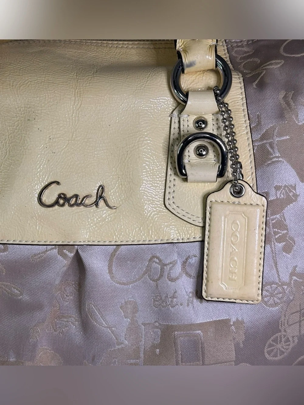 Coach Beige & Yellow Ashley Signature Horse & Carraige Satchel